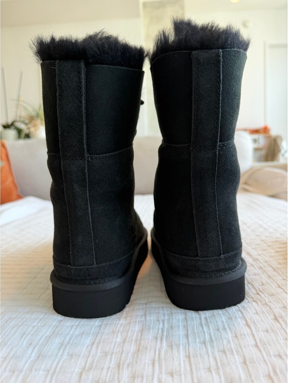 AU&MU Black Suede Sheepskin Lace-Up Winter Boots Women’s Size 8 Brand New - Picture 5 of 7